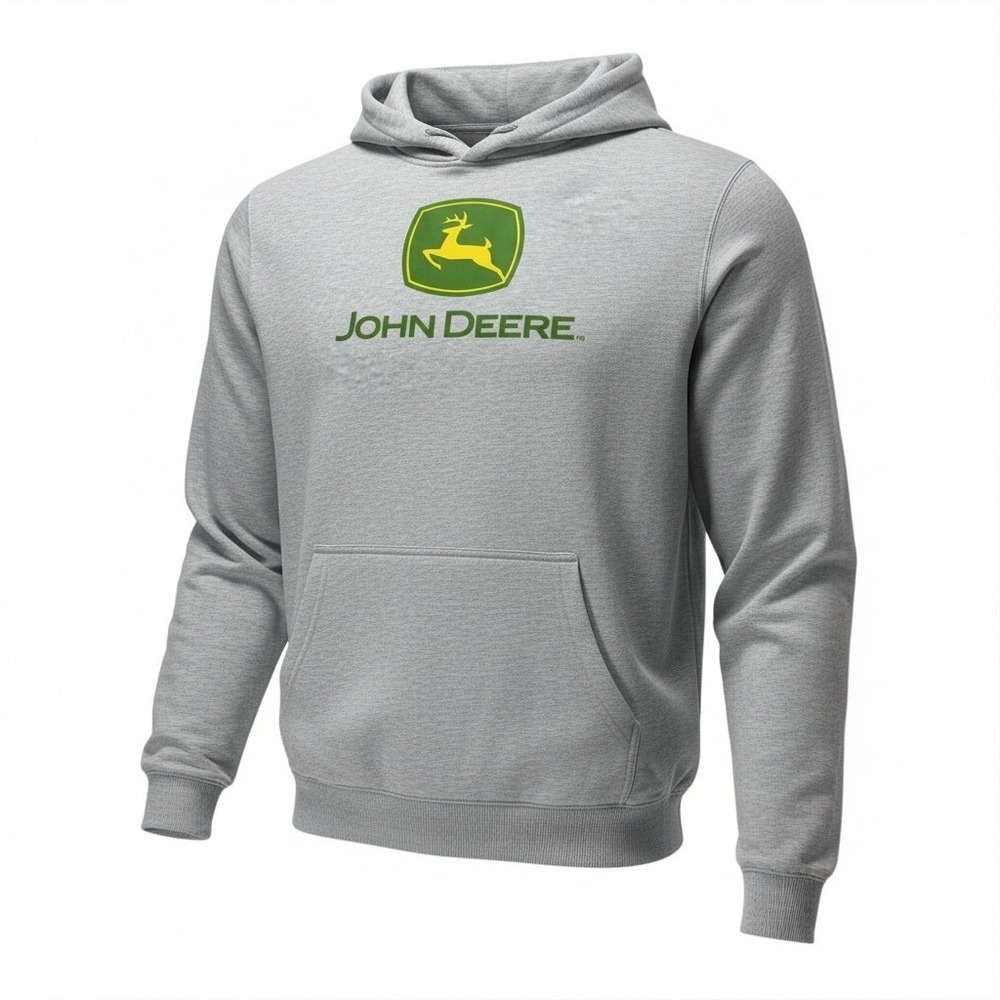John Deere Mens Gray Hoodie Pullover Sweatshirt Large Logo 3XL